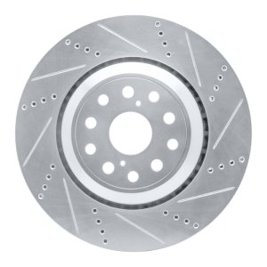 Lexus LS600h Brake Rotor (1) - Left Front - R1 Concepts - Drilled & Slotted - Silver - `07-`23